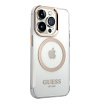 Чехол Guess PC/TPU Metal outline Hard MagSafe для iPhone 15 Pro. Цвет: прозрачный/золотой