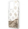 Чехол Guess для iPhone 13 PC/TPU Flower pattern Hard + Hand cord. Цвет: золотой