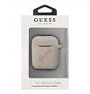 Чехол Guess Script logo для Airpods 1/2 силиконовый со шнурком. Цвет: серый/розовый