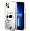 Чехол Lagerfeld для iPhone 15 Liquid Glitter NFT Choupette head Hard. Цвет: серебристый