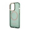 Чехол Guess для iPhone 13 Pro Max PC/TPU Metal outline Hard Translucent. Цвет: зелёный/золотой