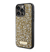 Чехол Guess Diamond Rhinestone Plate metal logo для iPhone 15 Pro. Цвет: жёлтый