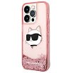 Чехол Lagerfeld для iPhone 14 Pro Max Liquid glitter NFT Choupette head Hard. Цвет: розовый