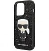 Чехол Lagerfeld для iPhone 14 Pro Glitter flakes Ikonik patch Metal logo Hard. Цвет: чёрный