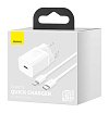 Адаптер питания Baseus Super Si Quick Charger 1C 20 Вт + кабель USB-C 1м. Цвет: белый