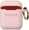 Чехол Guess для Airpods силиконовый с кольцом. Цвет: светло-розовый