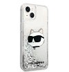 Чехол Lagerfeld для iPhone 15 Liquid Glitter NFT Choupette head Hard. Цвет: серебристый