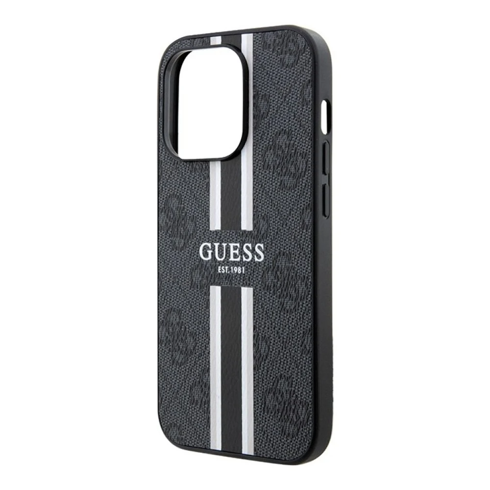 Чехол Guess PU 4G Stripes Hard MagSafe для iPhone 15 Pro. Цвет: чёрный