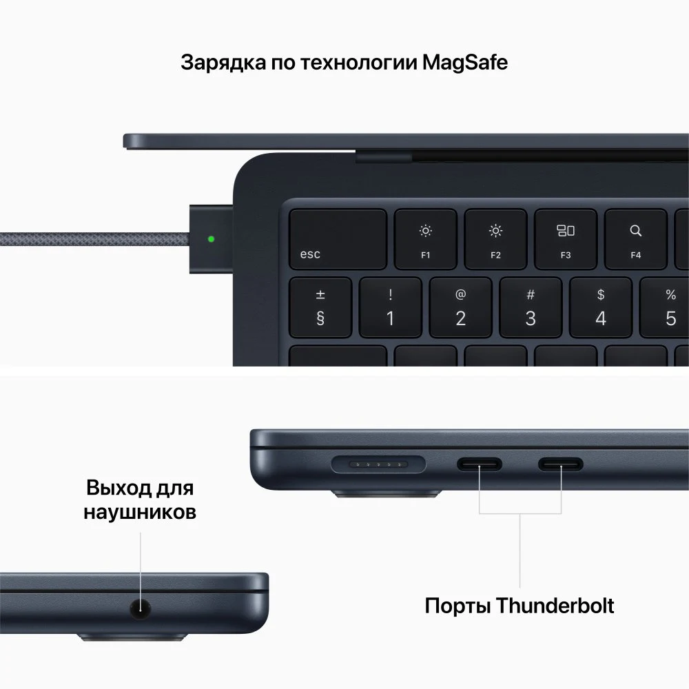 Ноутбук Apple MacBook Air 13" (M2, 2022), 8 ГБ / 512 ГБ SSD Цвет: "Тёмная ночь"