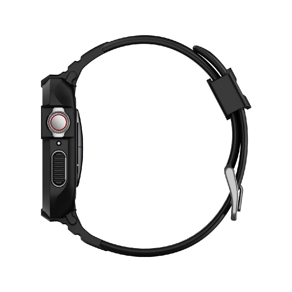 Ремешок и защитный чехол SPIGEN RUGGED ARMOR PRO для Apple Watch 44/45мм. Цвет: черный