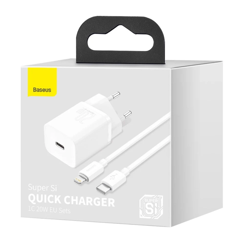 Адаптер питания Baseus Super Si Quick Charger 1C 20 Вт + кабель USB-C 1м. Цвет: белый