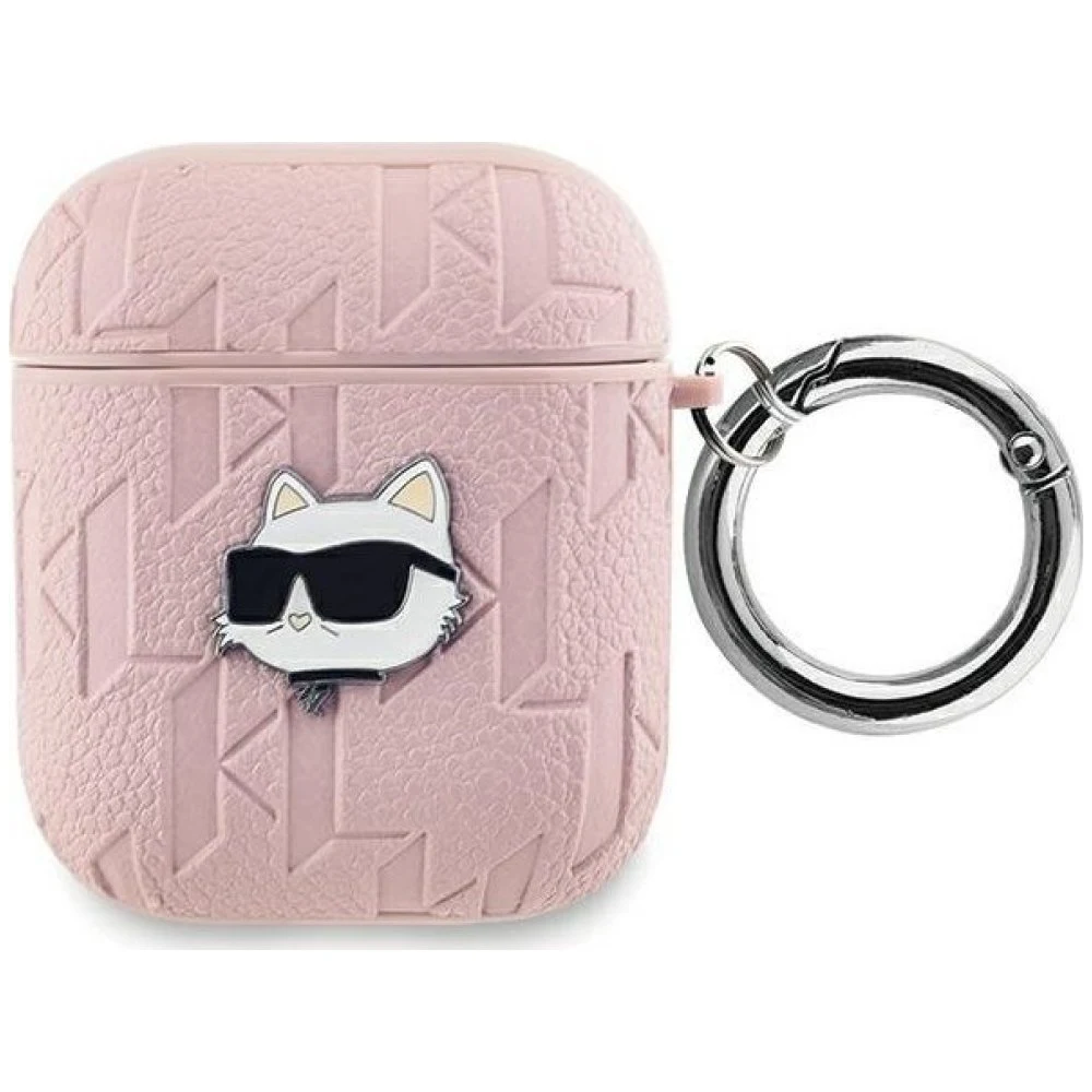 Чехол Lagerfeld PU Saffiano Monogram with ring NFT Metal Head Choupette для Airpods 1/2. Цвет: роз.